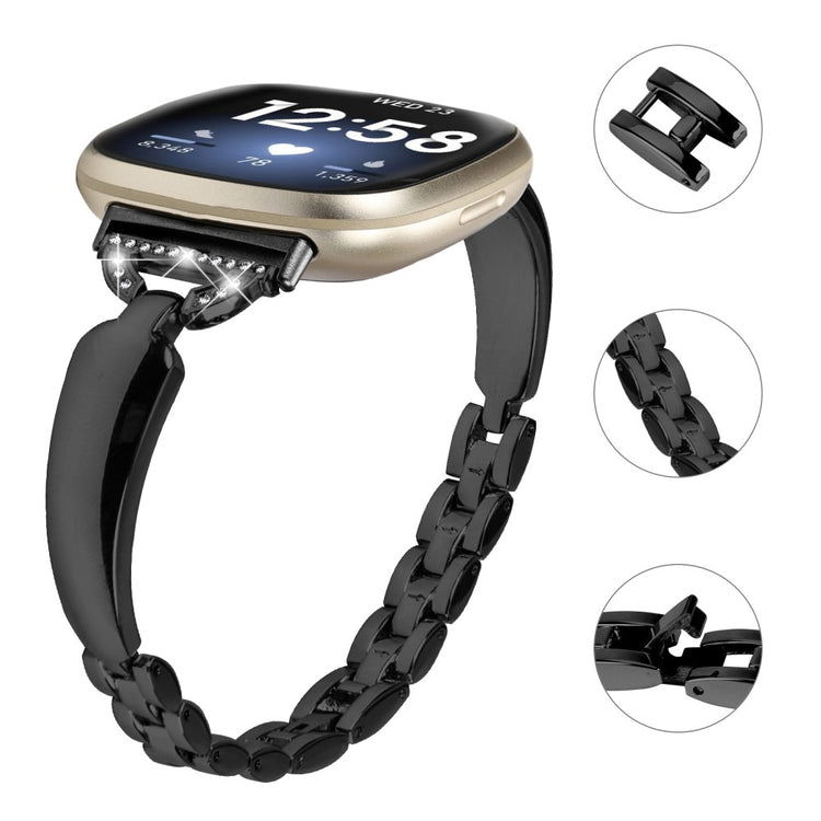 Metal Og Rhinsten Universal Rem passer til Fitbit Sense 1 / Fitbit Versa 3 - Sort#serie_1