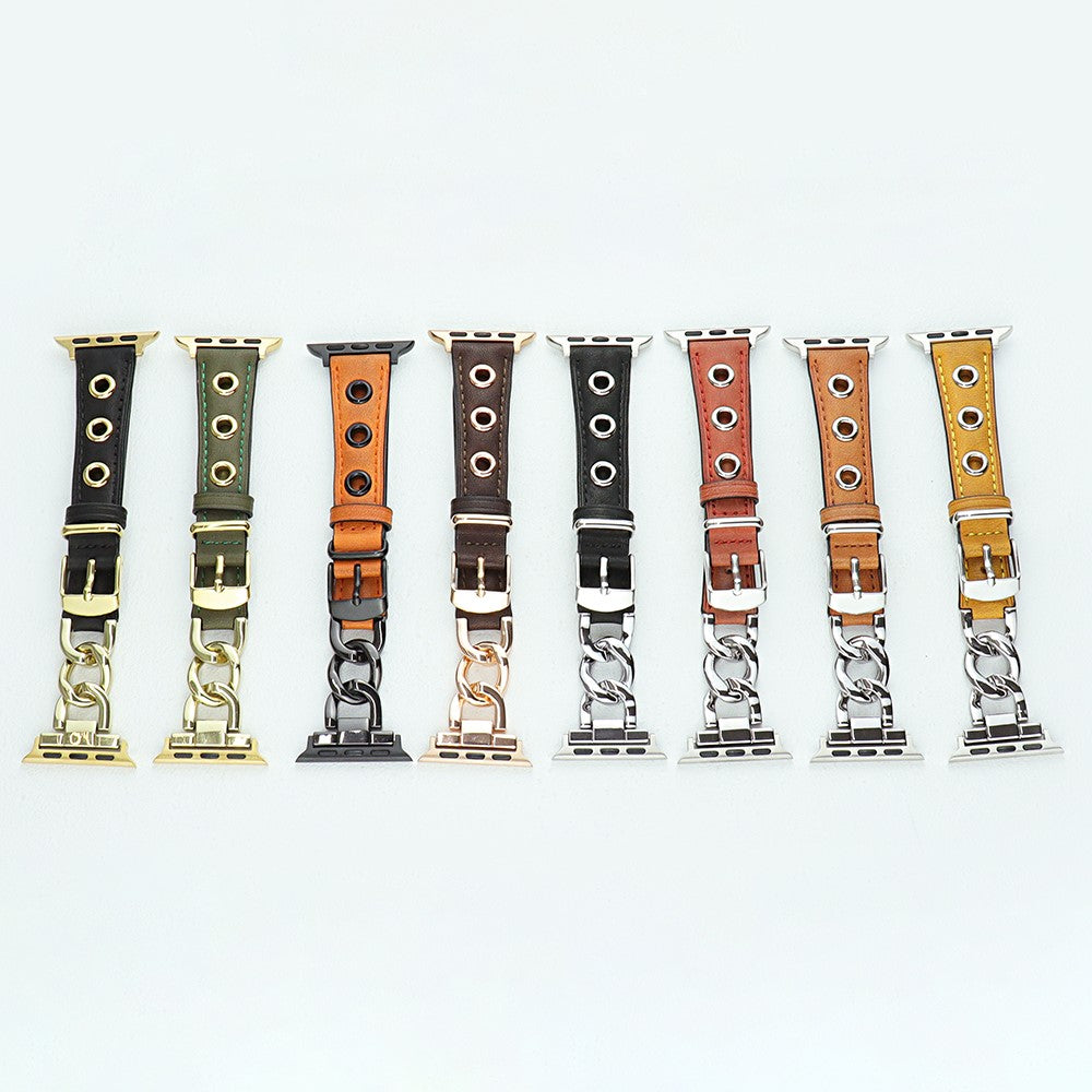 Godt Metal Og Kunstlæder Universal Rem passer til Apple Smartwatch - Sort#serie_1