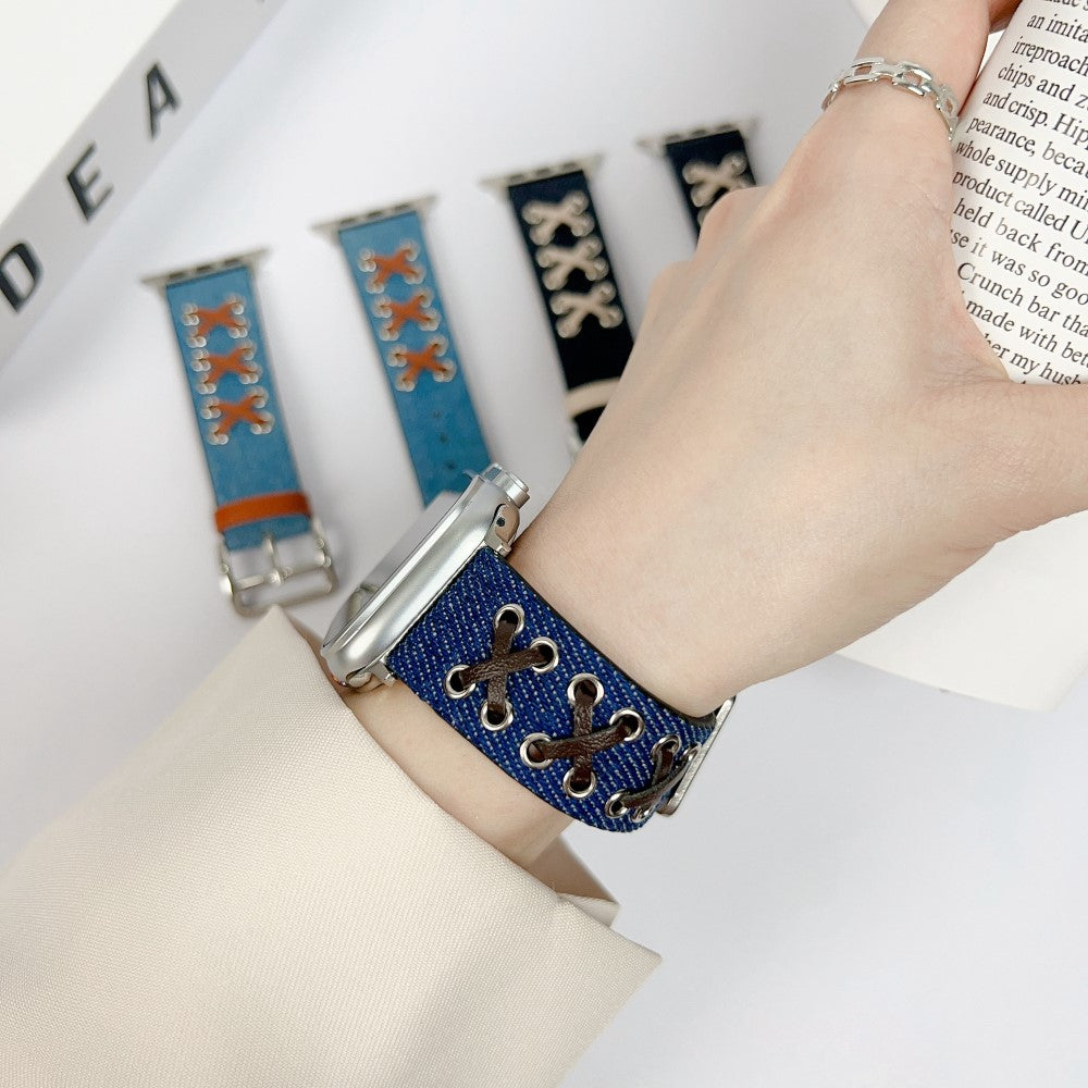 Kønt Metal Og Nylon Universal Rem passer til Apple Smartwatch - Blå#serie_2