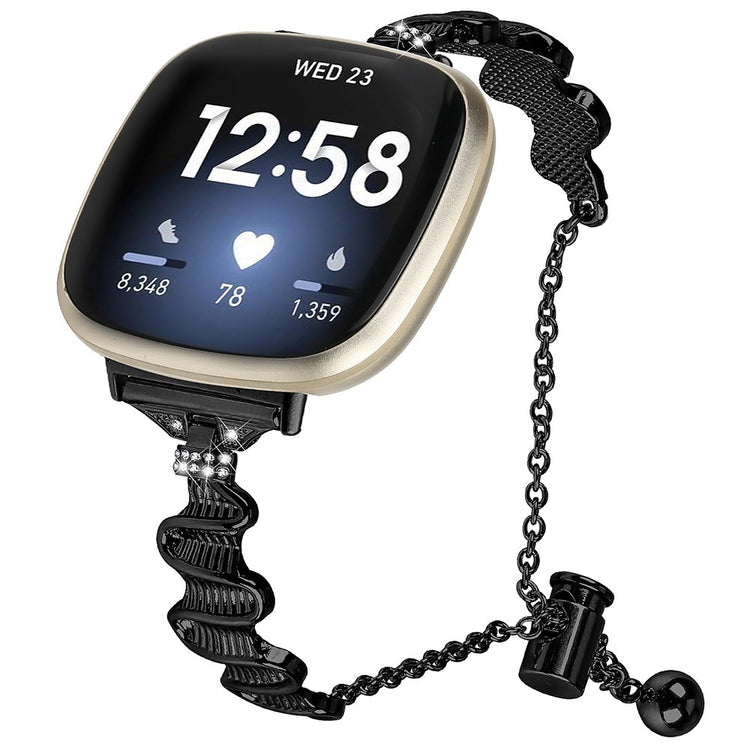 Metal Og Rhinsten Universal Rem passer til Fitbit Sense 1 / Fitbit Versa 3 - Sort#serie_1