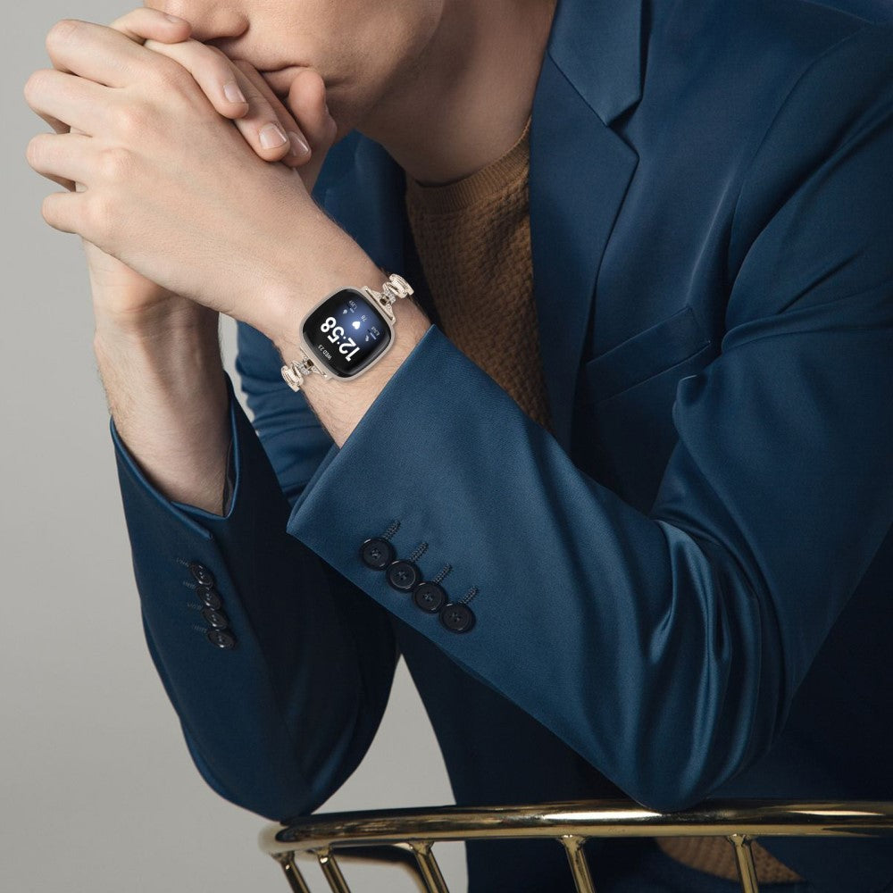 Metal Og Rhinsten Universal Rem passer til Fitbit Sense 1 / Fitbit Versa 3 - Sølv#serie_4