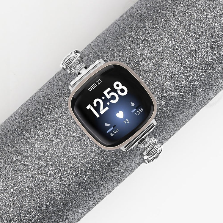 Metal Og Rhinsten Universal Rem passer til Fitbit Sense 1 / Fitbit Versa 3 - Sølv#serie_5