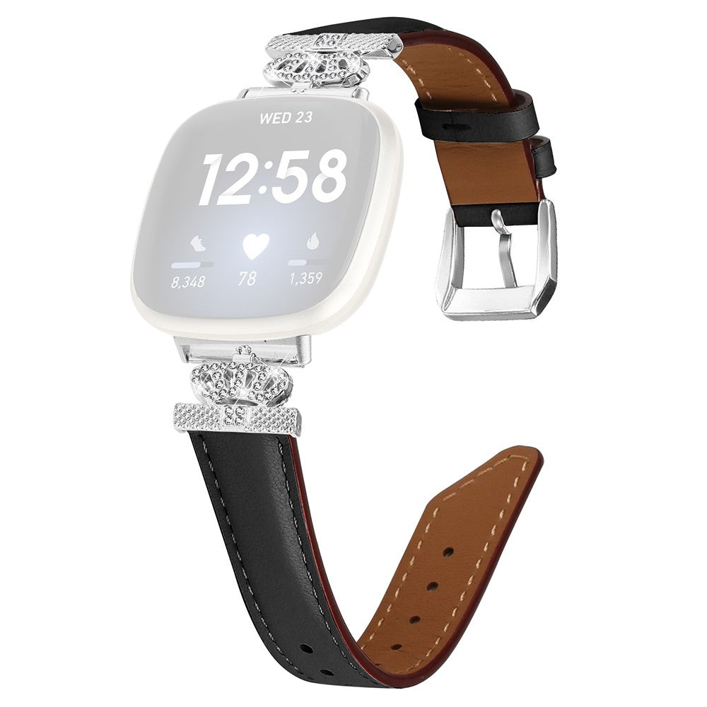 Skรธn Kunstlรฆder Og Rhinsten Universal Rem passer til Fitbit Smartwatch - Sort#serie_1
