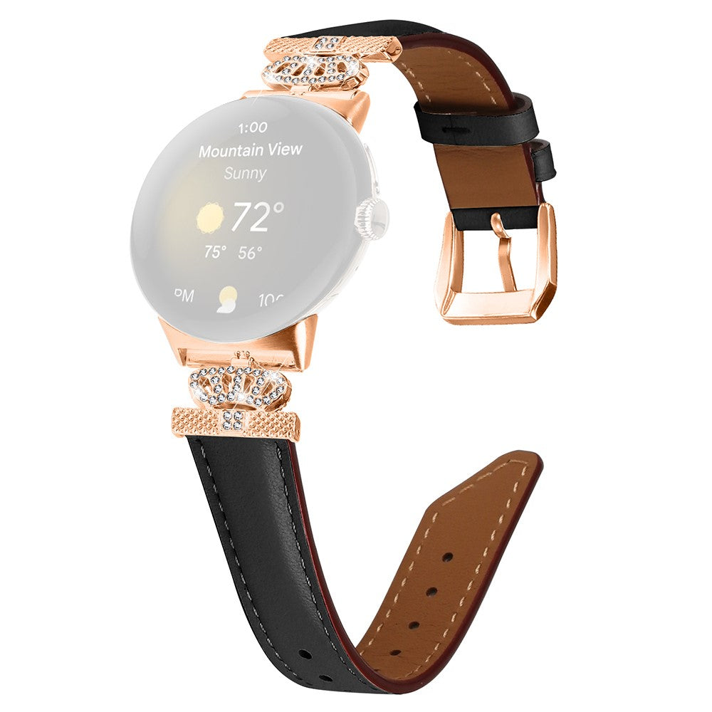 รgte Lรฆder Og Rhinsten Universal Rem passer til Google Pixel Watch 2 / Google Pixel Watch - Sort#serie_1