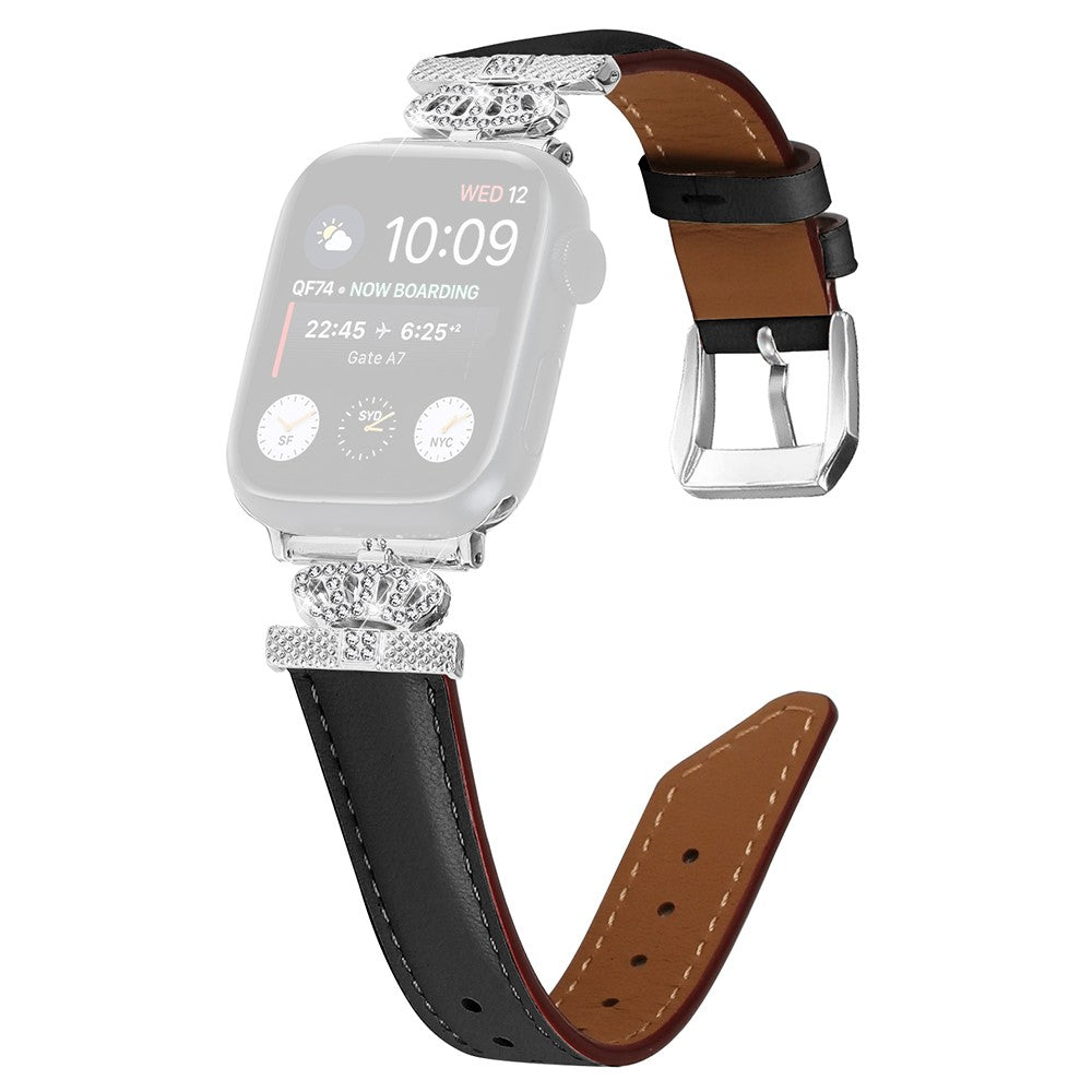 Sejt Kunstlรฆder Og Rhinsten Universal Rem passer til Apple Smartwatch - Sort#serie_1
