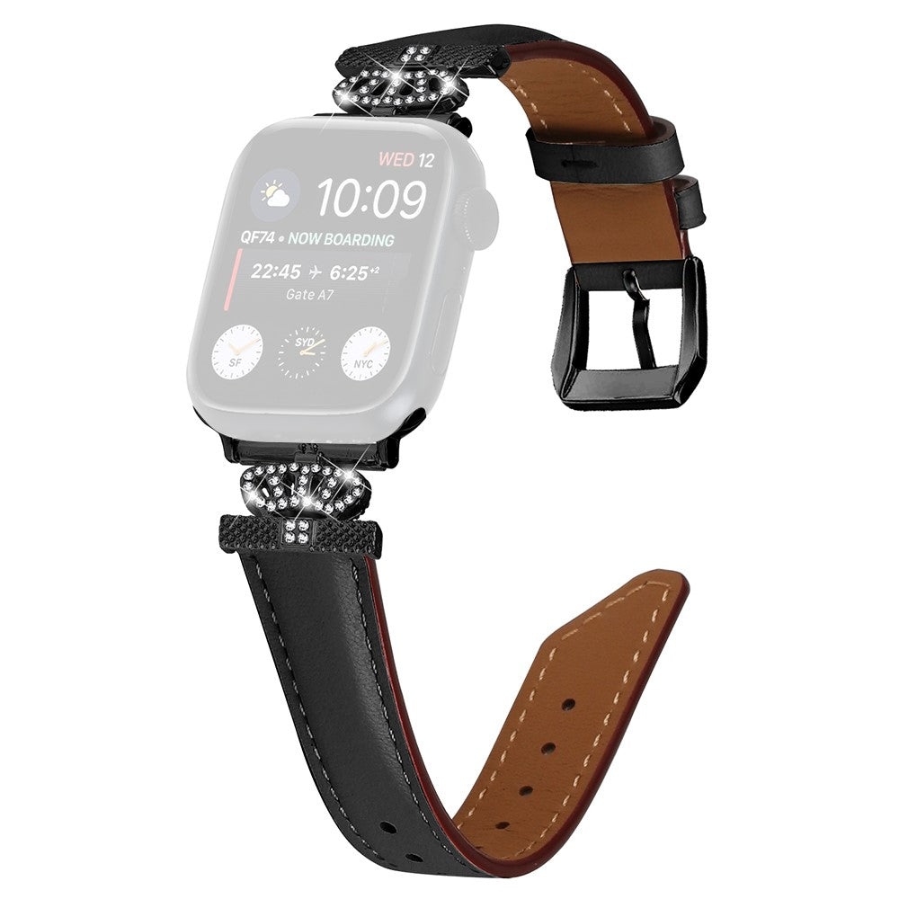Cool Kunstlรฆder Og Rhinsten Universal Rem passer til Apple Smartwatch - Sort#serie_1