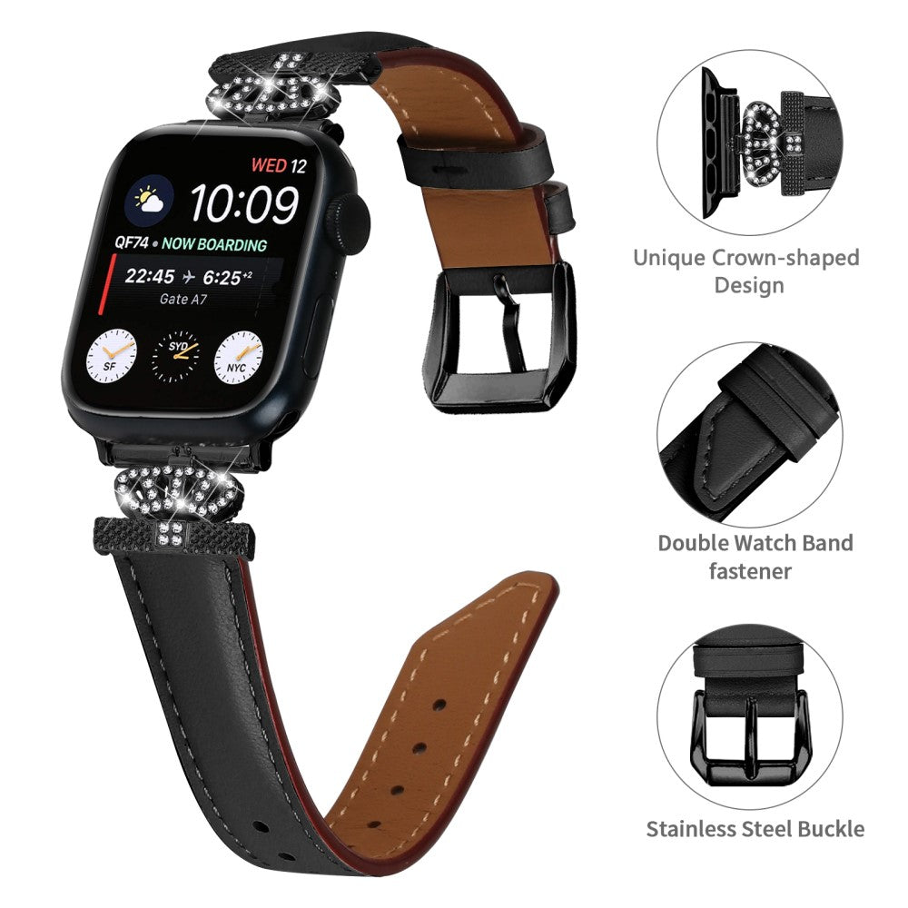 Cool Kunstlæder Og Rhinsten Universal Rem passer til Apple Smartwatch - Sort#serie_1