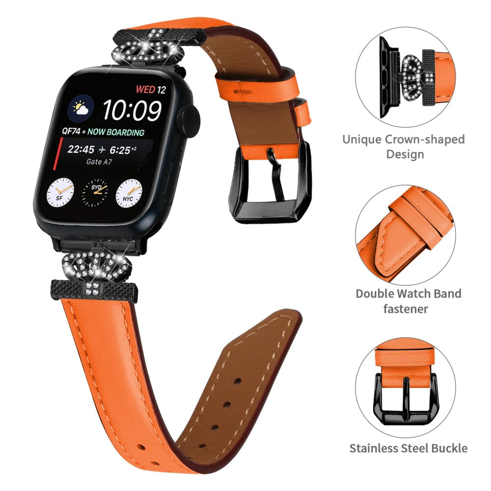 Cool Kunstlæder Og Rhinsten Universal Rem passer til Apple Smartwatch - Orange#serie_2