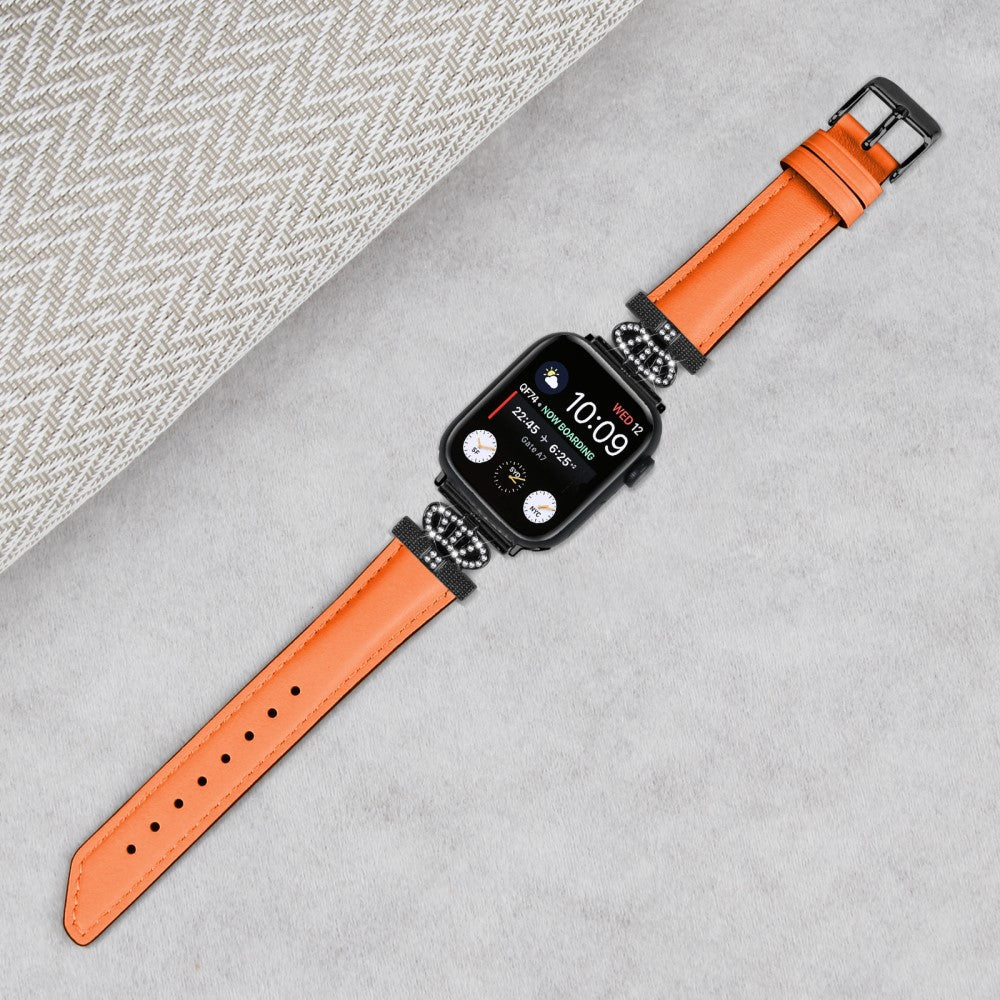 Cool Kunstlæder Og Rhinsten Universal Rem passer til Apple Smartwatch - Orange#serie_2