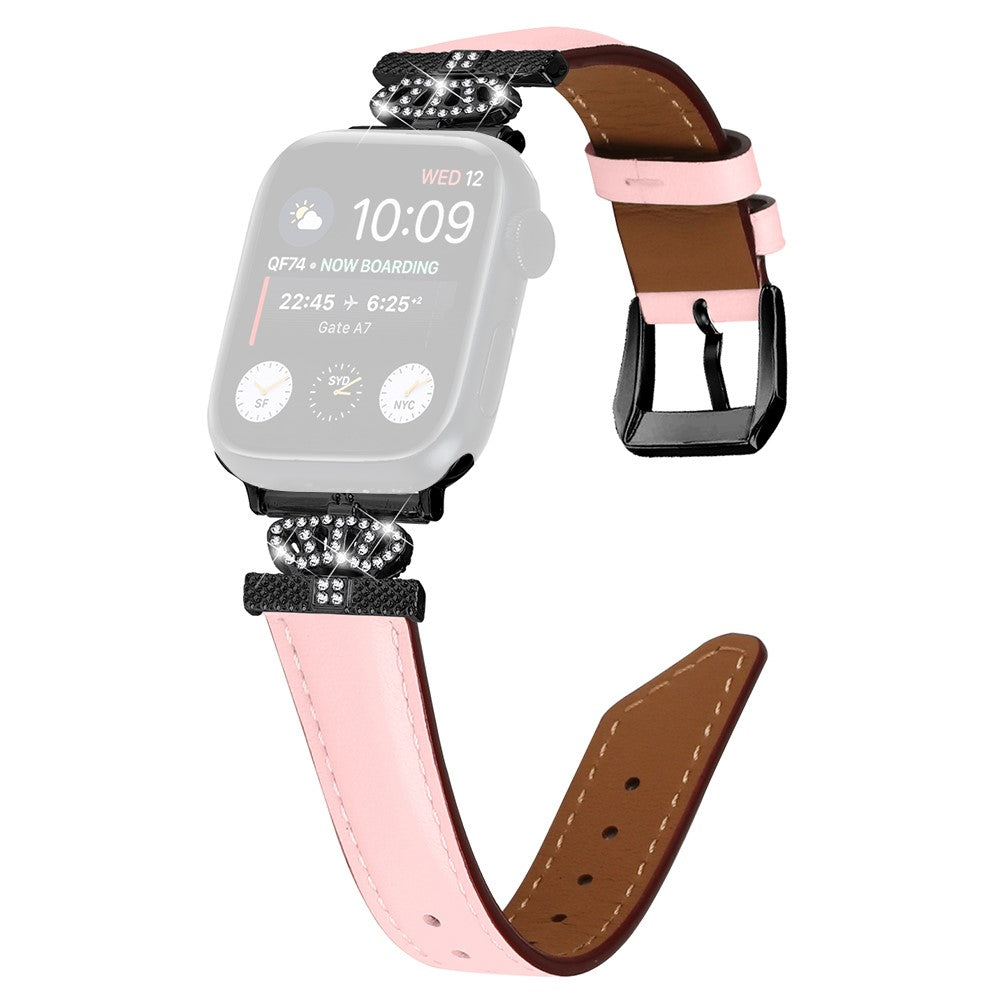Cool Kunstlæder Og Rhinsten Universal Rem passer til Apple Smartwatch - Pink#serie_3