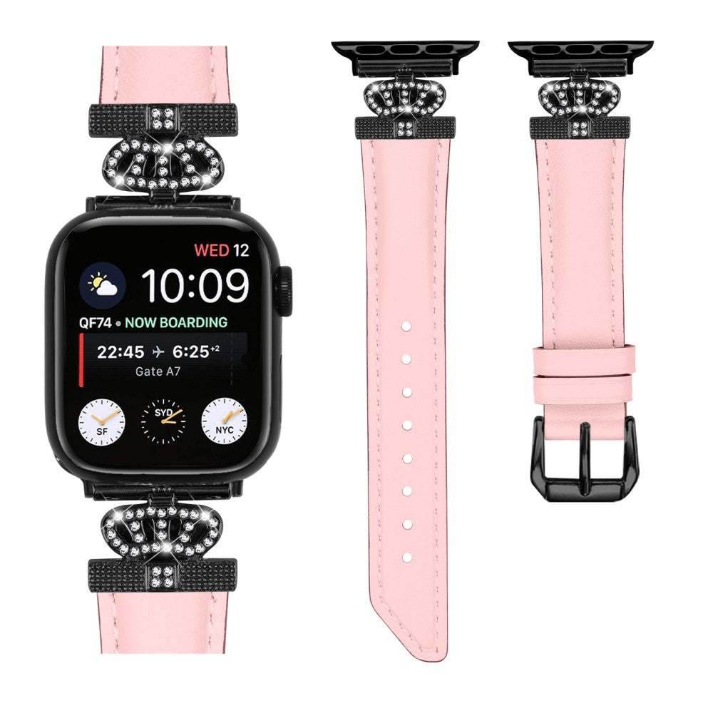 Cool Kunstlæder Og Rhinsten Universal Rem passer til Apple Smartwatch - Pink#serie_3