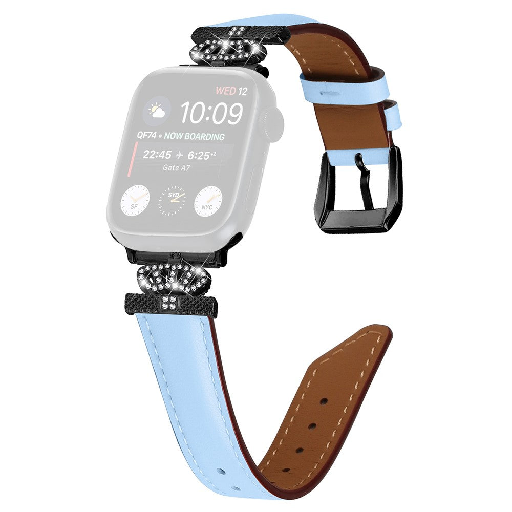 Cool Kunstlæder Og Rhinsten Universal Rem passer til Apple Smartwatch - Blå#serie_4