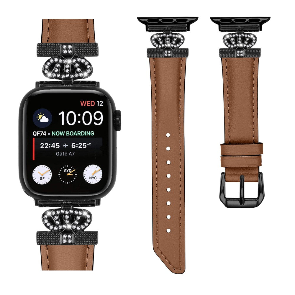 Cool Kunstlæder Og Rhinsten Universal Rem passer til Apple Smartwatch - Brun#serie_6