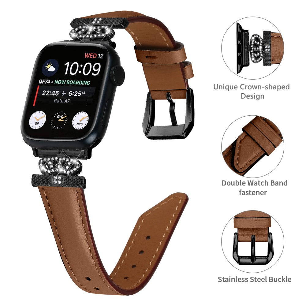 Cool Kunstlæder Og Rhinsten Universal Rem passer til Apple Smartwatch - Brun#serie_6