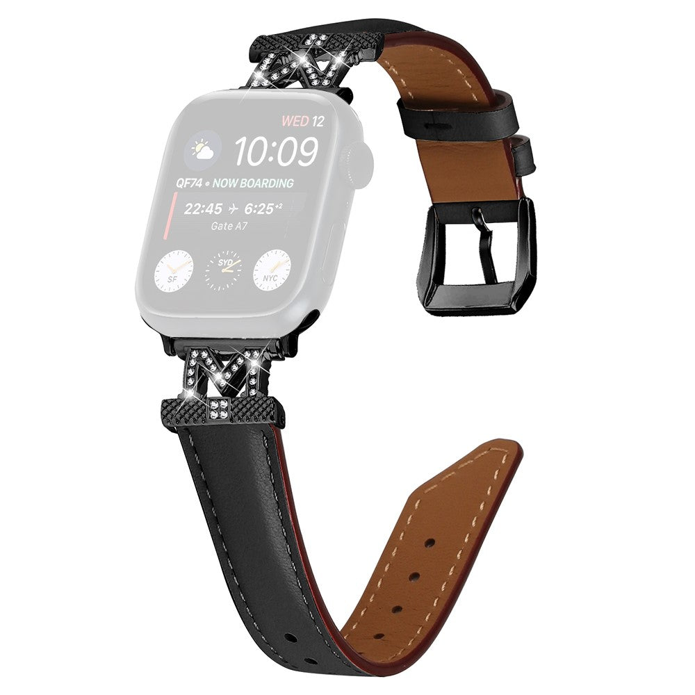 Kรธnt Kunstlรฆder Og Rhinsten Universal Rem passer til Apple Smartwatch - Sort#serie_1