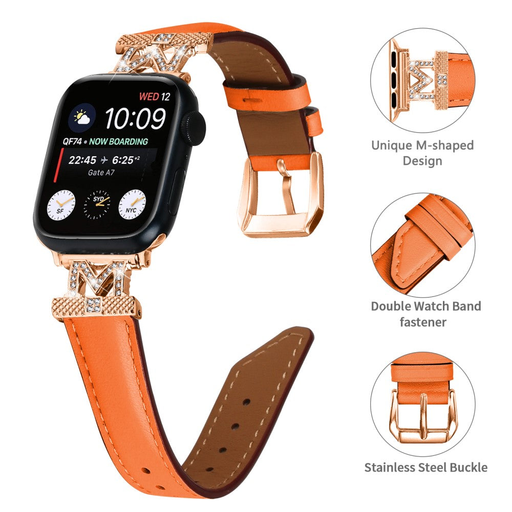 Godt Kunstlæder Og Rhinsten Universal Rem passer til Apple Smartwatch - Orange#serie_1
