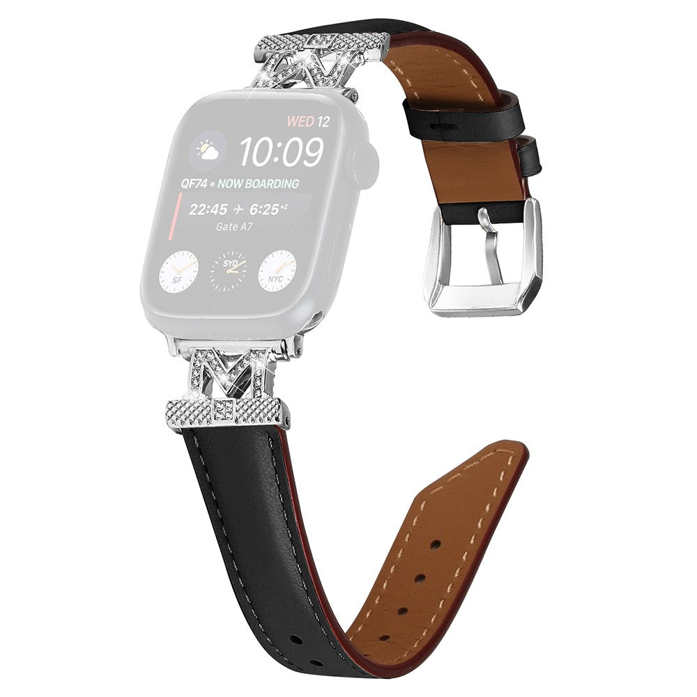 Godt Kunstlรฆder Og Rhinsten Universal Rem passer til Apple Smartwatch - Sort#serie_1