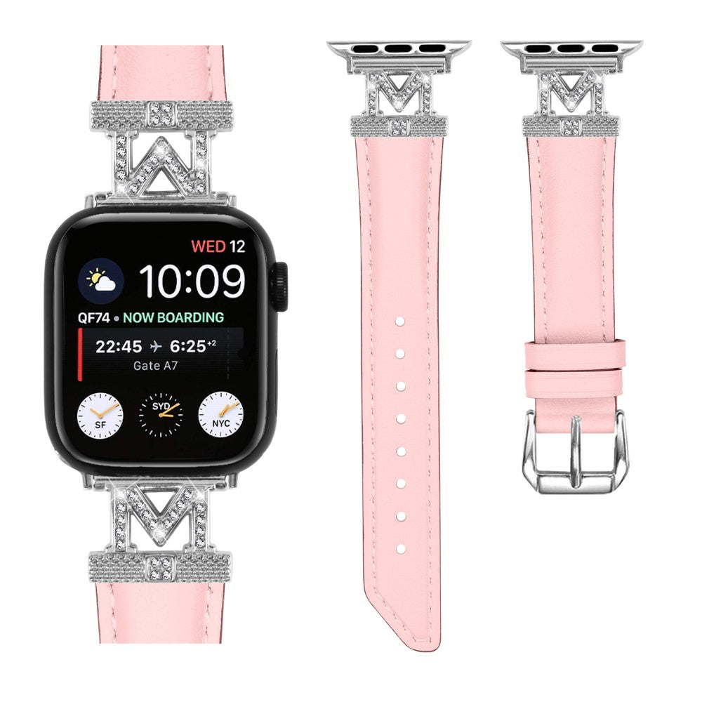 Godt Kunstlæder Og Rhinsten Universal Rem passer til Apple Smartwatch - Pink#serie_2