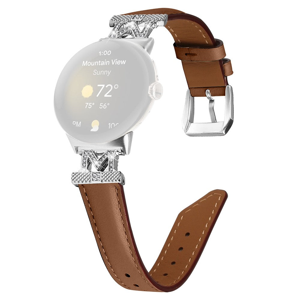 รgte Lรฆder Og Rhinsten Universal Rem passer til Google Pixel Watch 2 / Google Pixel Watch - Brun#serie_1