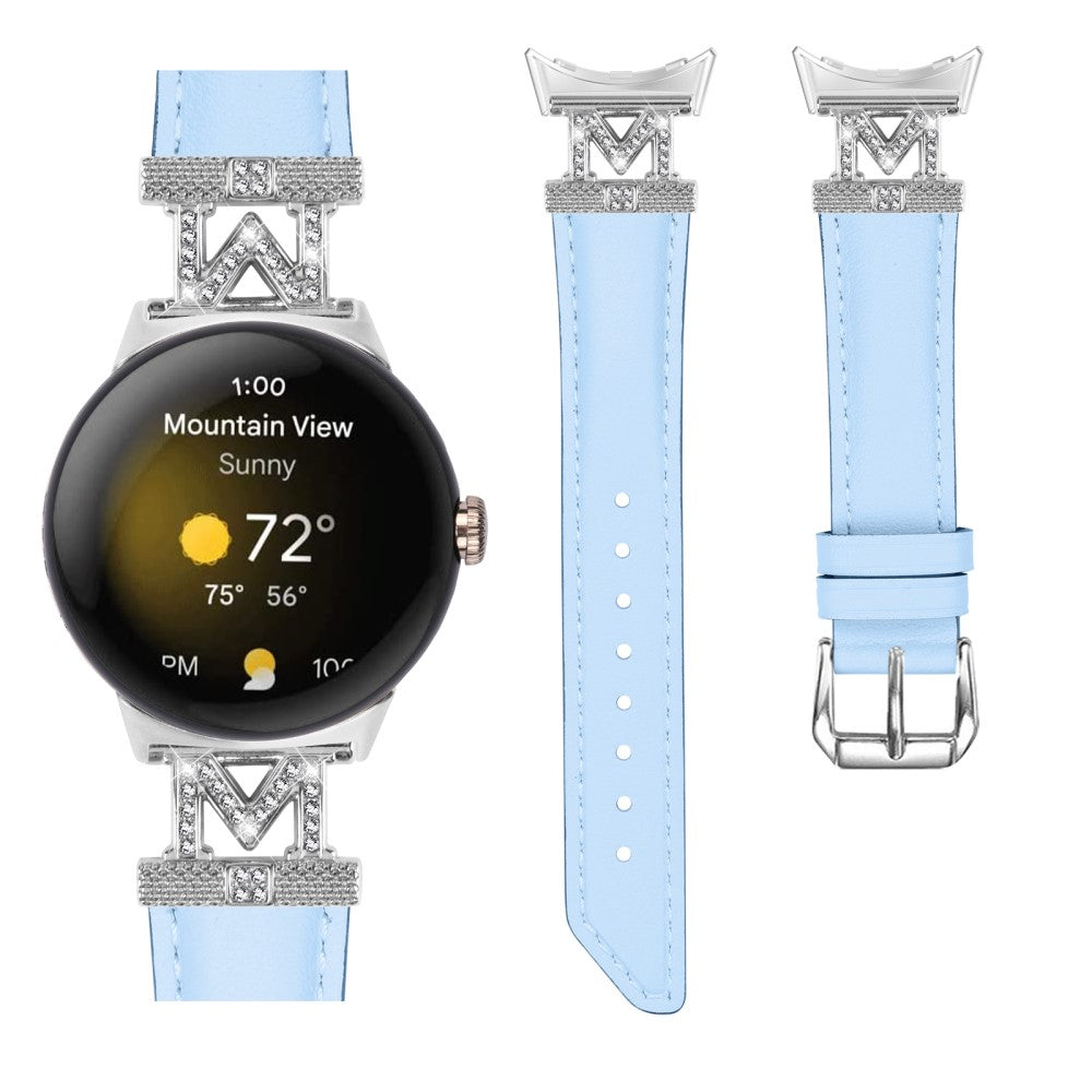 Ægte Læder Og Rhinsten Universal Rem passer til Google Pixel Watch 2 / Google Pixel Watch - Blå#serie_5