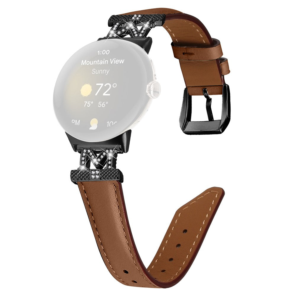 รgte Lรฆder Og Rhinsten Universal Rem passer til Google Pixel Watch 2 / Google Pixel Watch - Brun#serie_1