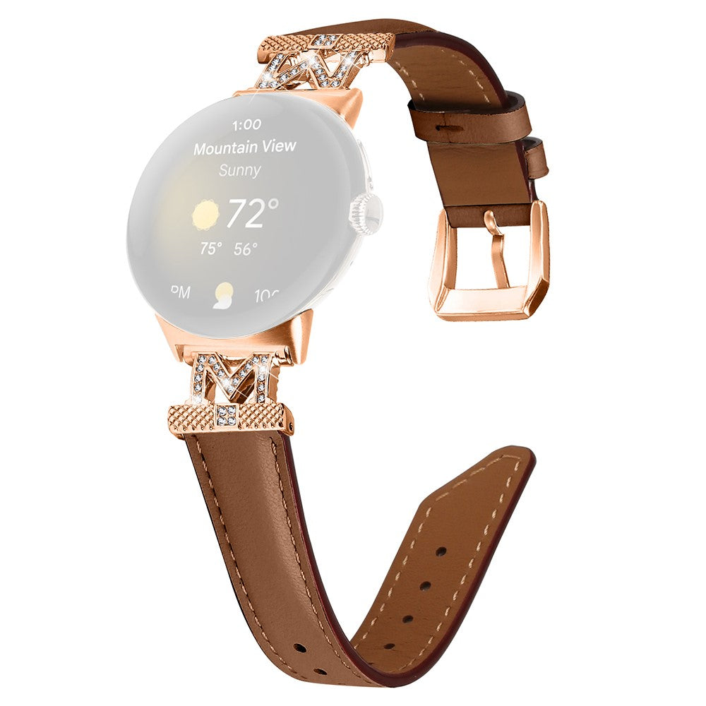 รgte Lรฆder Og Rhinsten Universal Rem passer til Google Pixel Watch 2 / Google Pixel Watch - Brun#serie_1