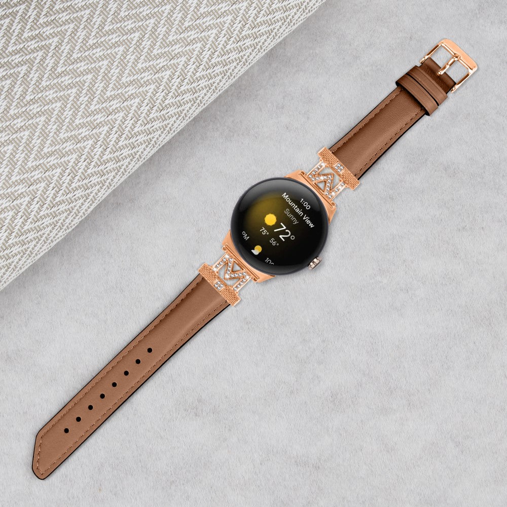 Ægte Læder Og Rhinsten Universal Rem passer til Google Pixel Watch 2 / Google Pixel Watch - Brun#serie_1