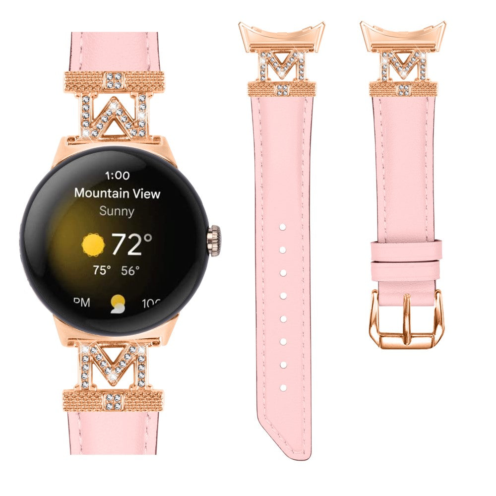 Ægte Læder Og Rhinsten Universal Rem passer til Google Pixel Watch 2 / Google Pixel Watch - Pink#serie_3
