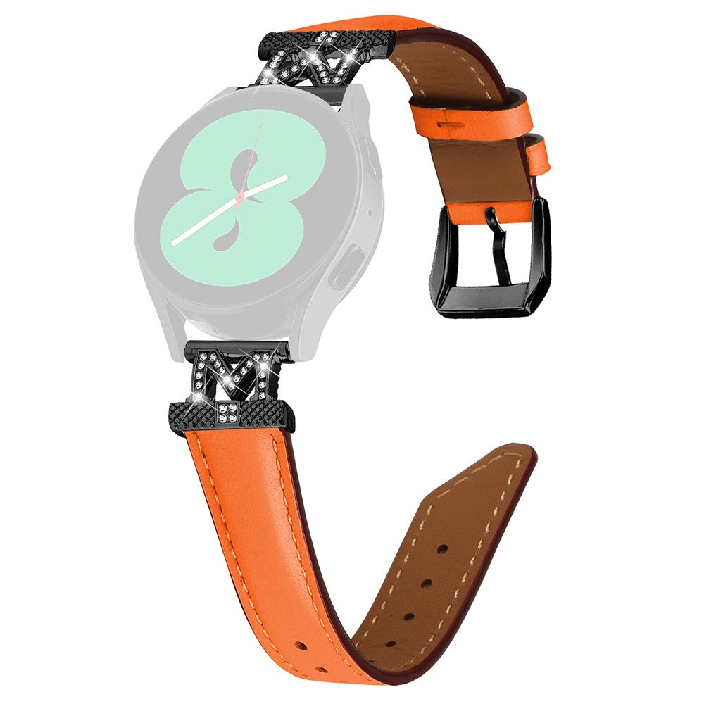 Super Skรธn รgte Lรฆder Og Rhinsten Universal Rem passer til Smartwatch - Orange#serie_1
