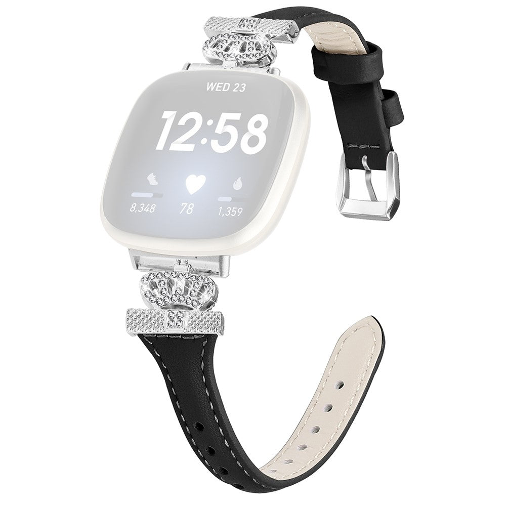 Pรฆnt รgte Lรฆder Og Rhinsten Universal Rem passer til Fitbit Smartwatch - Sort#serie_1
