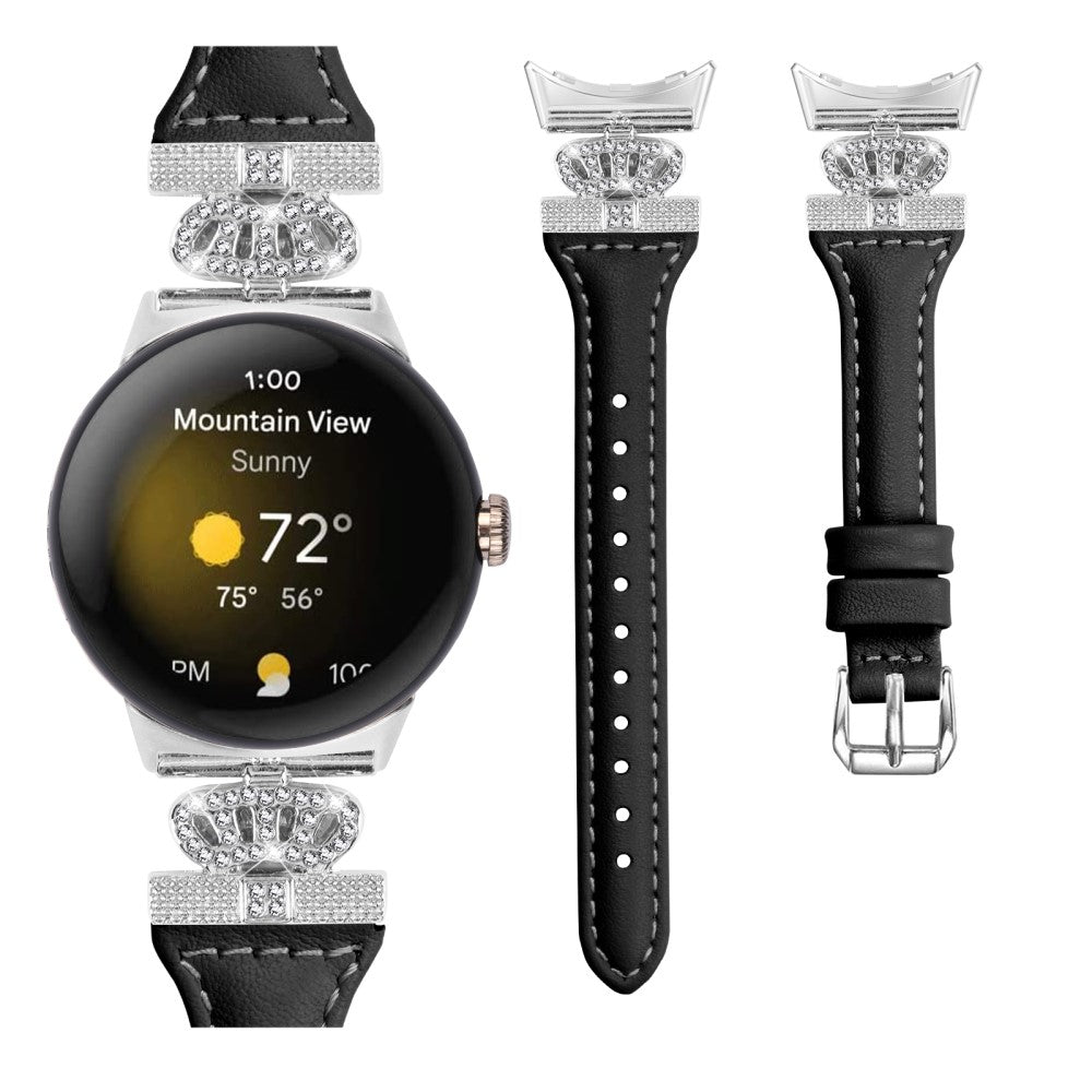 Ægte Læder Og Rhinsten Universal Rem passer til Google Pixel Watch 2 / Google Pixel Watch - Sort#serie_1