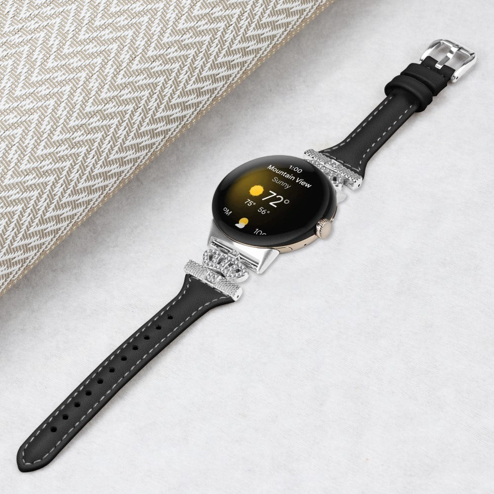 Ægte Læder Og Rhinsten Universal Rem passer til Google Pixel Watch 2 / Google Pixel Watch - Sort#serie_1