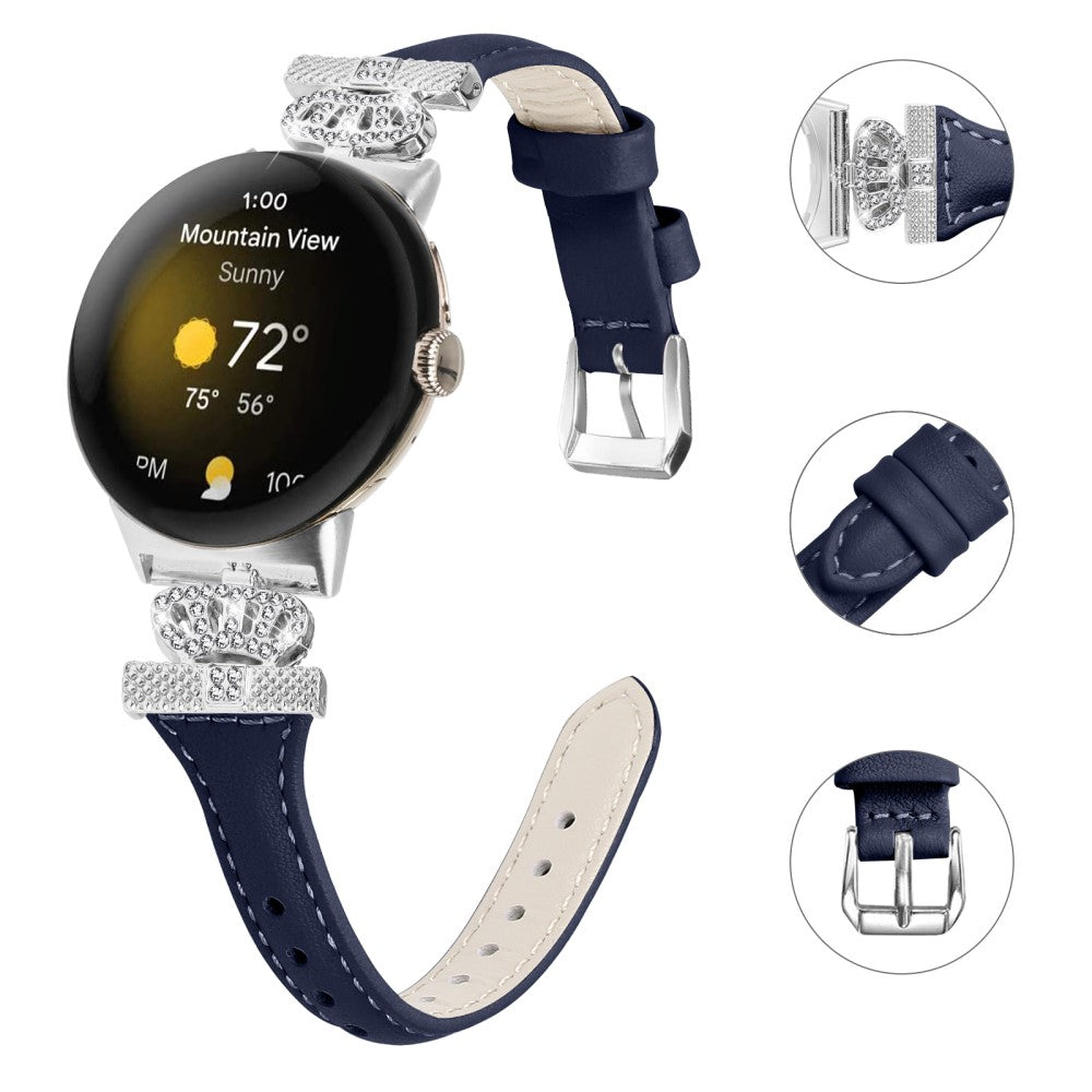 Ægte Læder Og Rhinsten Universal Rem passer til Google Pixel Watch 2 / Google Pixel Watch - Blå#serie_3