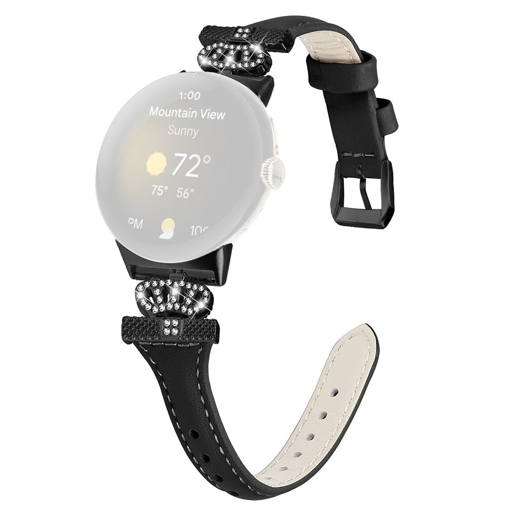 Kunstlรฆder Og Rhinsten Universal Rem passer til Google Pixel Watch 2 / Google Pixel Watch - Sort#serie_1