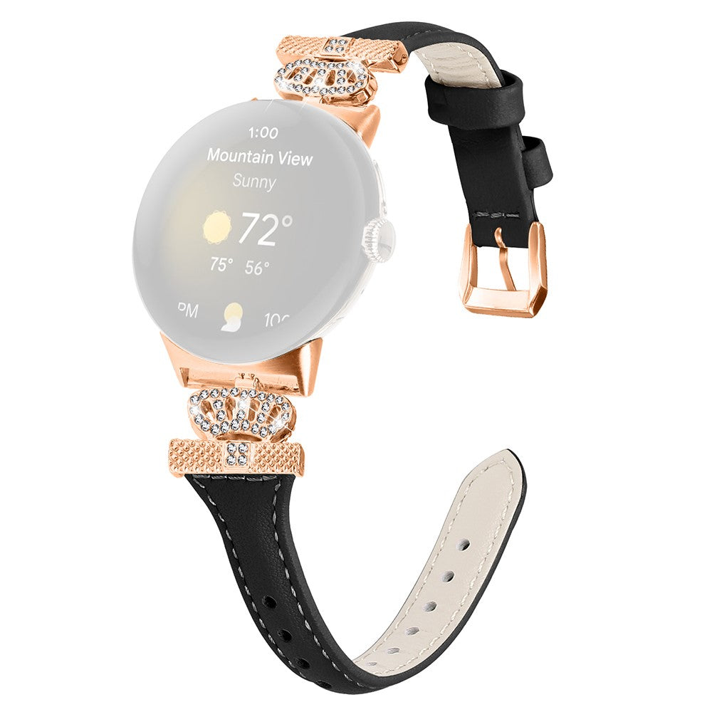 Kunstlรฆder Og Rhinsten Universal Rem passer til Google Pixel Watch 2 / Google Pixel Watch - Sort#serie_1
