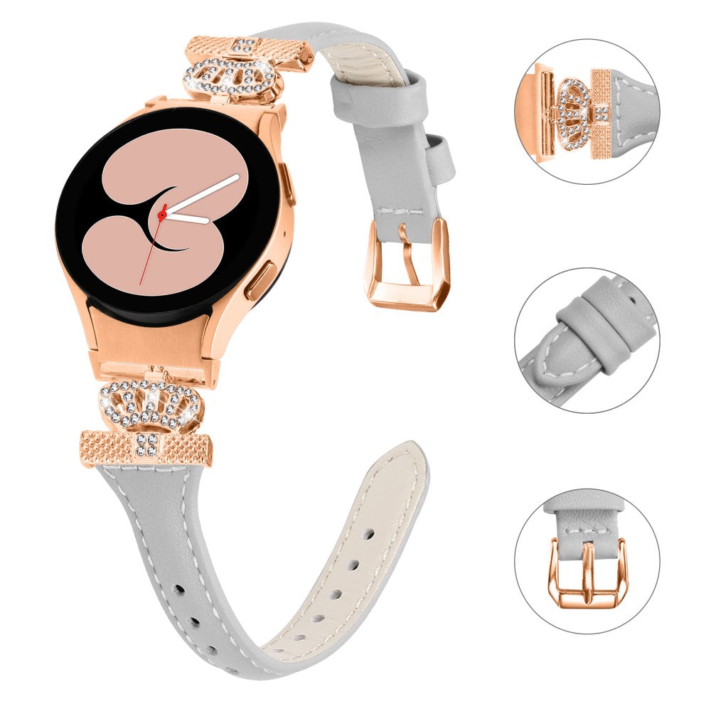 Fed Kunstlæder Og Rhinsten Universal Rem passer til Samsung Smartwatch - Sølv#serie_2