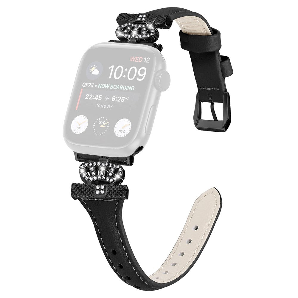 Kรธnt Kunstlรฆder Og Rhinsten Universal Rem passer til Apple Smartwatch - Sort#serie_1