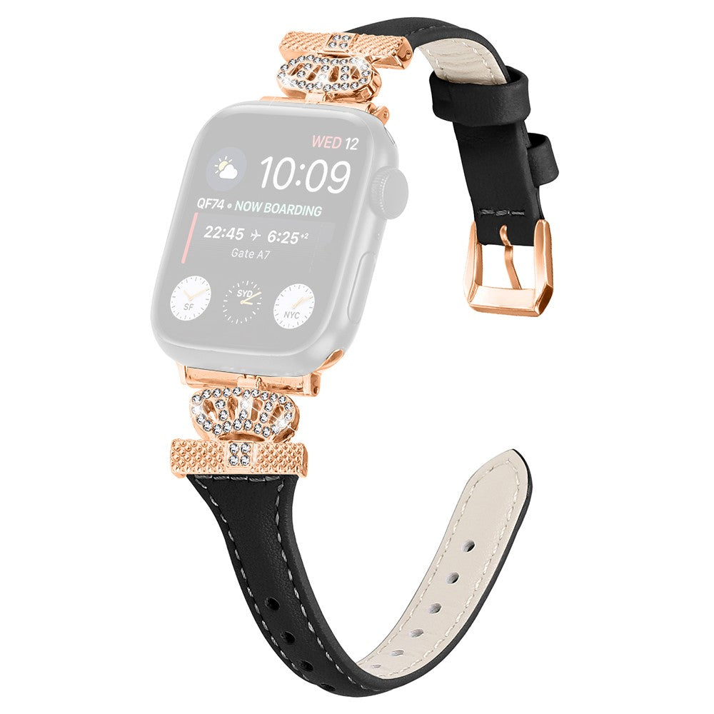 Godt Kunstlรฆder Og Rhinsten Universal Rem passer til Apple Smartwatch - Sort#serie_1