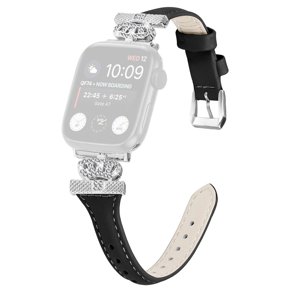 Flot Kunstlรฆder Og Rhinsten Universal Rem passer til Apple Smartwatch - Sort#serie_1