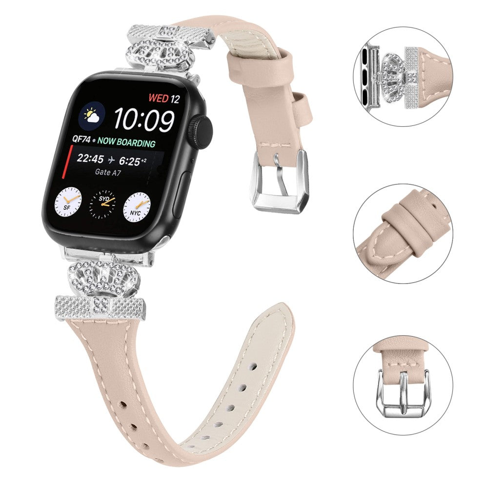 Flot Kunstlæder Og Rhinsten Universal Rem passer til Apple Smartwatch - Hvid#serie_5