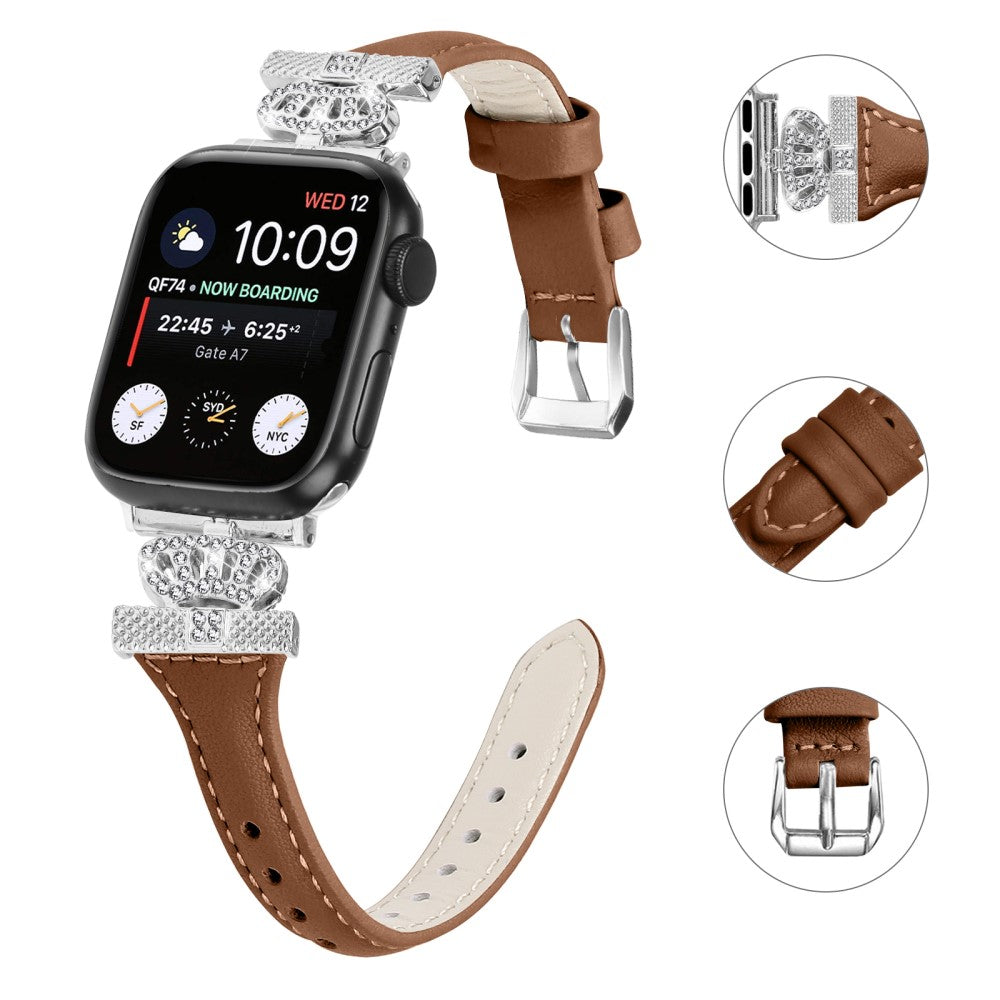 Flot Kunstlæder Og Rhinsten Universal Rem passer til Apple Smartwatch - Brun#serie_6