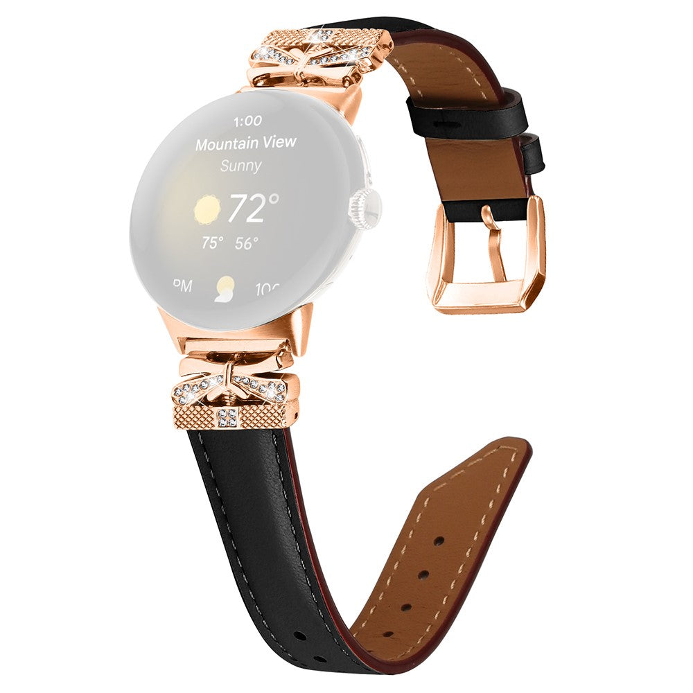 Vildt Fint รgte Lรฆder Og Rhinsten Rem passer til Google Pixel Watch - Sort#serie_1