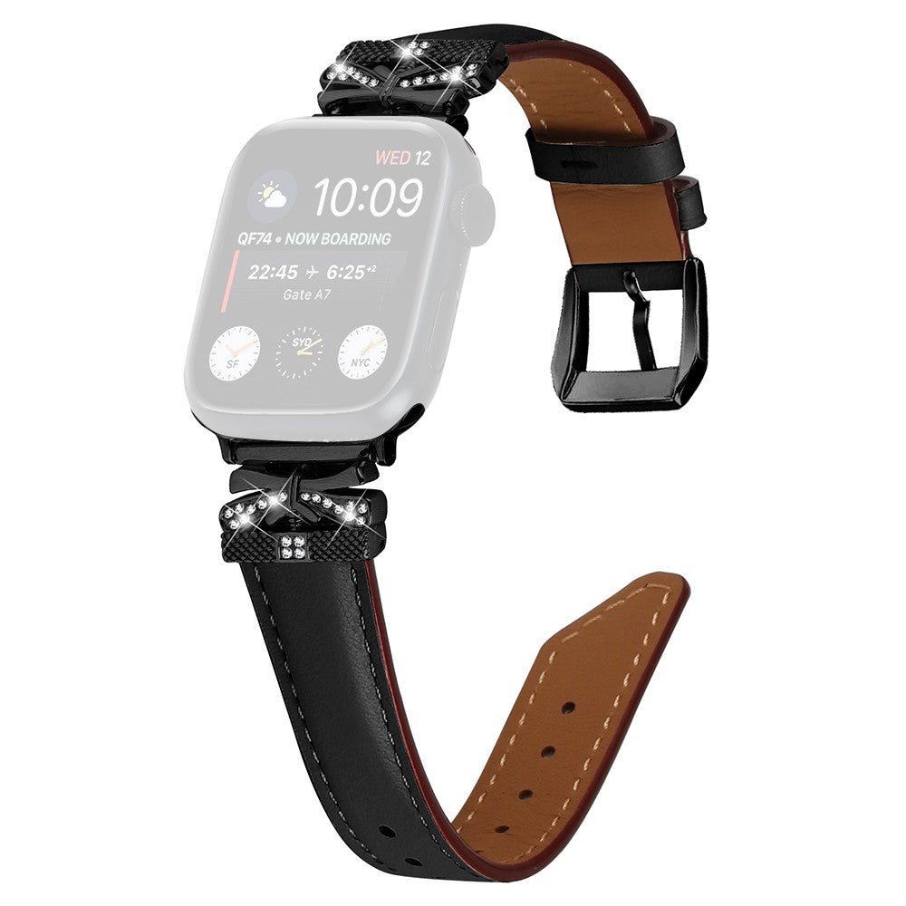 Skรธn Kunstlรฆder Og Rhinsten Universal Rem passer til Apple Smartwatch - Sort#serie_1