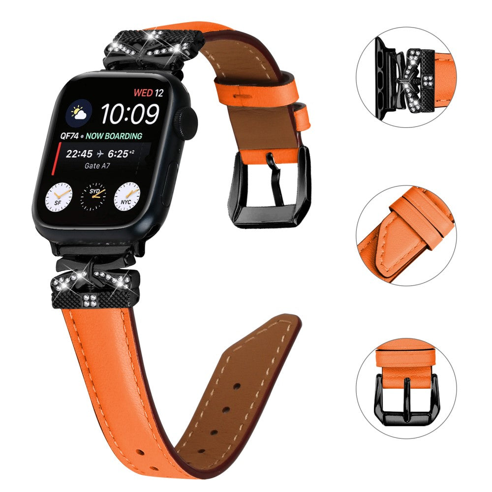 Skøn Kunstlæder Og Rhinsten Universal Rem passer til Apple Smartwatch - Orange#serie_2