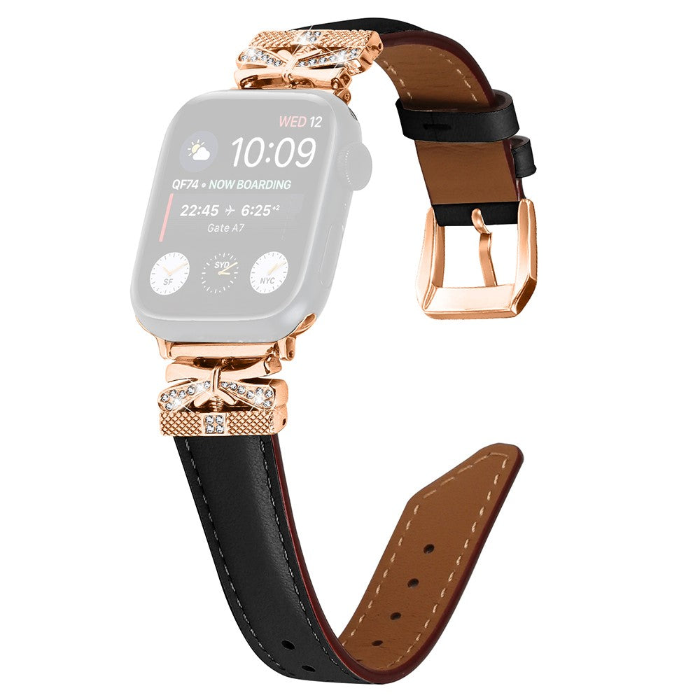 Skรธn Kunstlรฆder Og Rhinsten Universal Rem passer til Apple Smartwatch - Sort#serie_1