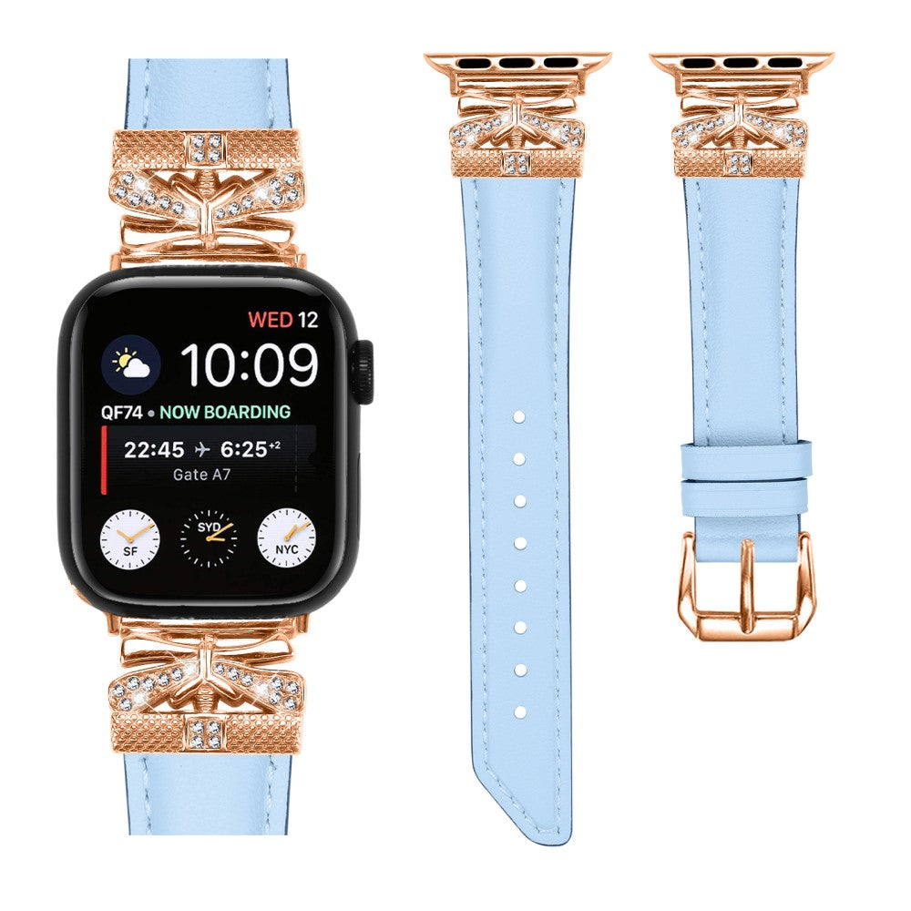 Skøn Kunstlæder Og Rhinsten Universal Rem passer til Apple Smartwatch - Blå#serie_4