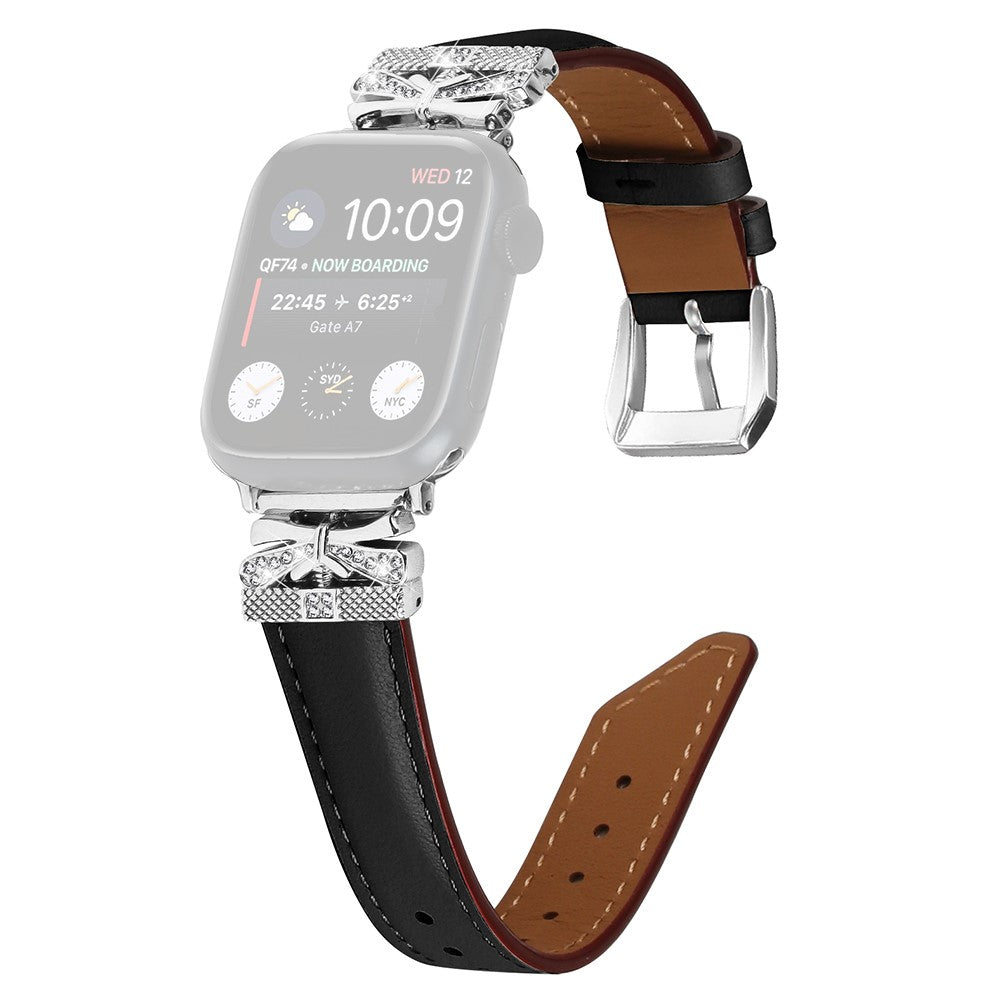 Sejt Kunstlรฆder Og Rhinsten Universal Rem passer til Apple Smartwatch - Sort#serie_1