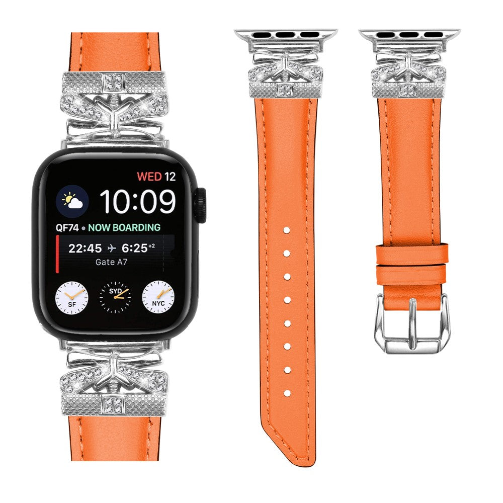Sejt Kunstlæder Og Rhinsten Universal Rem passer til Apple Smartwatch - Orange#serie_2