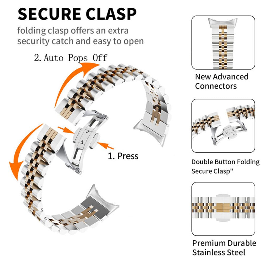 Google Pixel Watch / Watch 2 Replacement Watch Strap Stainless Steel Watch Band - Silver / Gold#serie_2