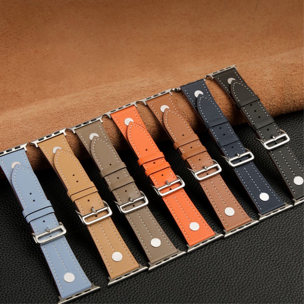 Apple Watch Series 41mm / 40mm / 38mm Rivet Decor Watch Band Genuine Cow Leather Strap - Brown#serie_1